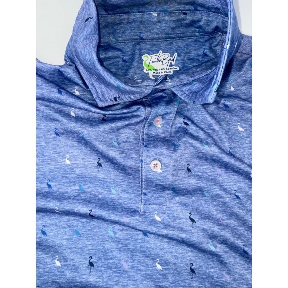 TailorByrd Mens Blue Flamingo Print Performance Golf Polo Shirt Large SPF 30